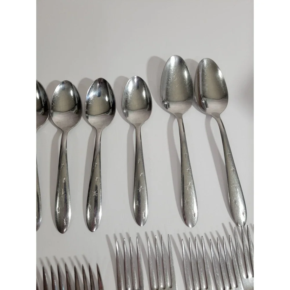 Marcrest Atomic Starburst Flatware 28 pieces Stainless Silver Incomplete